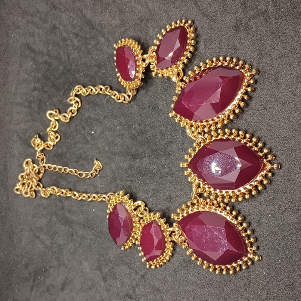 Red gold chain statement necklace